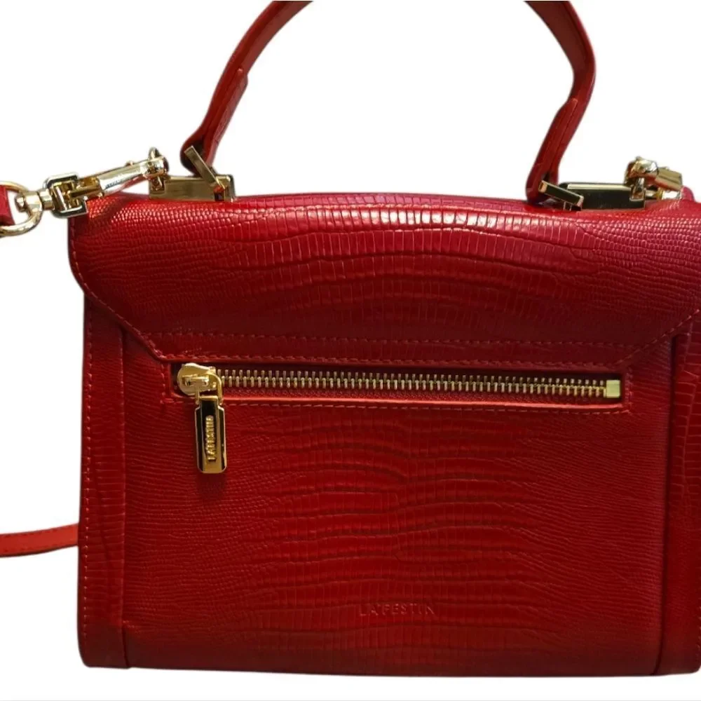 EC LA'FESTIN RED CROCKADILE TEXTURED LEATHER CROSSBODY BAG W/POCKETS